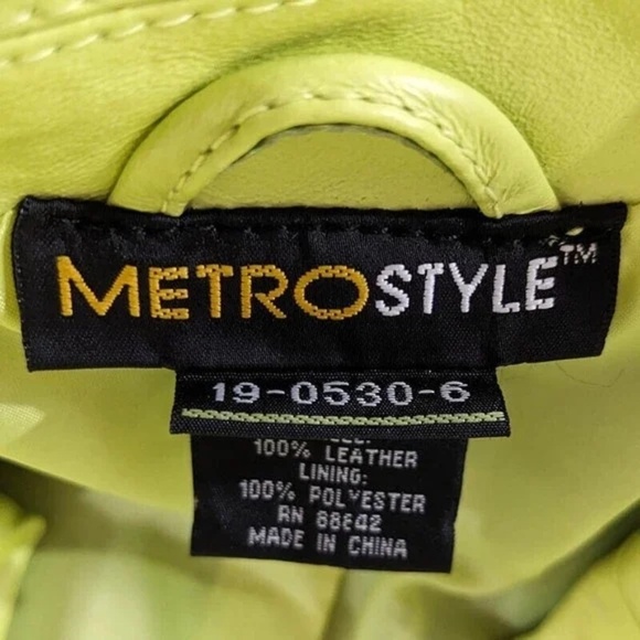 METROSTYLE Leather Jacket Blazer Lime Green Button Front Lined Size 10 Retro - Picture 11 of 13